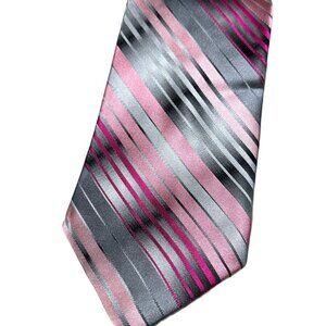 Bachrach Men's Silk Tie – Diagonal Stripe in Pink, Gray & Black
